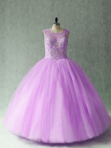 Sleeveless Beading Lace Up Quince Ball Gowns