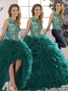 Organza Sleeveless Floor Length Quinceanera Dresses and Beading and Ruffles