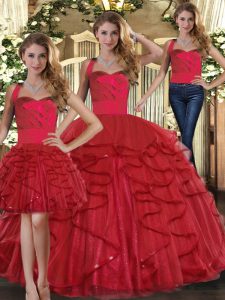 Red Sleeveless Ruffles Floor Length Quinceanera Dresses