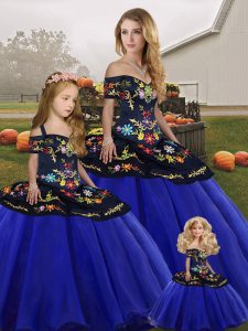 Luxurious Embroidery Quinceanera Dress Royal Blue Lace Up Sleeveless Floor Length