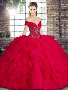 Sleeveless Beading and Ruffles Lace Up Quinceanera Gown