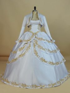 Fantastic Straps Sleeveless Satin Vestidos de Quinceanera Embroidery Lace Up