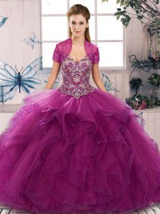 New Arrival Fuchsia Sleeveless Beading and Ruffles Floor Length 15 Quinceanera Dress