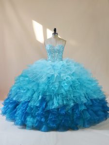 Great Multi-color Lace Up Sweetheart Beading and Ruffles Sweet 16 Dresses Organza Sleeveless