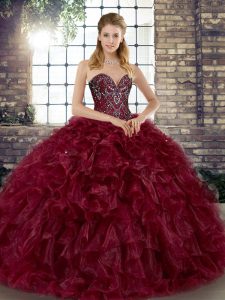 Dynamic Ball Gowns Sweet 16 Dress Burgundy Sweetheart Organza Sleeveless Floor Length Lace Up