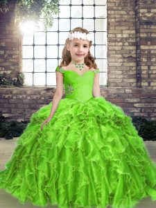 Elegant Sleeveless Organza Lace Up Kids Pageant Dress for Party and Wedding Party