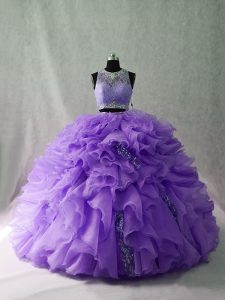 Most Popular Lavender Scoop Neckline Beading and Ruffles Sweet 16 Dresses Sleeveless Zipper