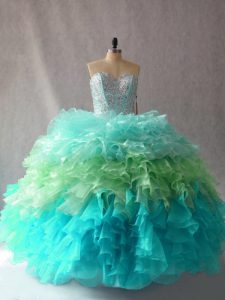 Sleeveless Lace Up Floor Length Beading and Ruffles Sweet 16 Dress