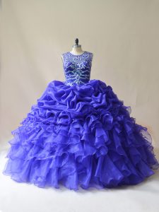 Latest Floor Length Lace Up Quince Ball Gowns Purple for Sweet 16 and Quinceanera with Beading and Ruffles and Pick Ups