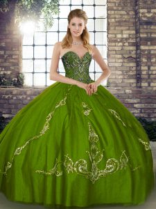 Olive Green Lace Up Sweet 16 Quinceanera Dress Beading and Embroidery Sleeveless Floor Length