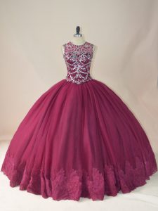New Arrival Burgundy Long Sleeves Tulle Lace Up Quinceanera Dress for Sweet 16 and Quinceanera
