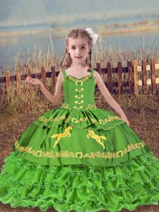 Straps Lace Up Beading and Embroidery and Ruffled Layers Little Girl Pageant Gowns Sleeveless