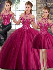 Sleeveless Brush Train Lace Up Beading Quinceanera Gowns