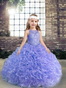 Eye-catching Lavender Scoop Lace Up Beading and Ruffles Child Pageant Dress Sleeveless
