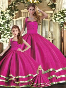 Ruffled Layers 15 Quinceanera Dress Fuchsia Lace Up Sleeveless Floor Length