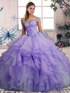 Flirting Sleeveless Beading and Ruffles Lace Up Sweet 16 Dresses