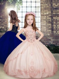 Excellent Sleeveless Lace Up Floor Length Beading Kids Pageant Dress