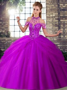 Tulle Sleeveless Quinceanera Dress Brush Train and Beading and Pick Ups
