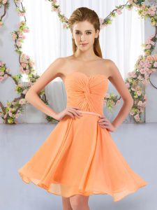Delicate Orange Chiffon Lace Up Quinceanera Court Dresses Sleeveless Mini Length Ruching