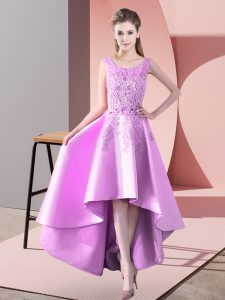 Lace Court Dresses for Sweet 16 Lilac Zipper Sleeveless High Low