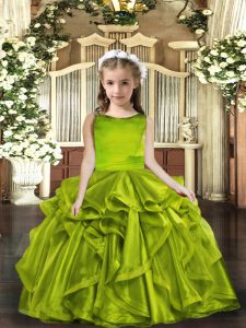 Olive Green Scoop Neckline Ruffles Little Girl Pageant Dress Sleeveless Lace Up