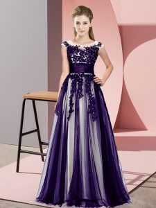 Glorious Tulle Scoop Sleeveless Zipper Beading and Lace Quinceanera Court of Honor Dress in Purple