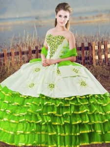 Flirting Sweetheart Sleeveless Vestidos de Quinceanera Floor Length Beading and Ruffled Layers Organza