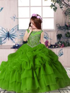 New Style Sleeveless Organza Floor Length Zipper Pageant Dress for Girls in with Beading and Pick Ups