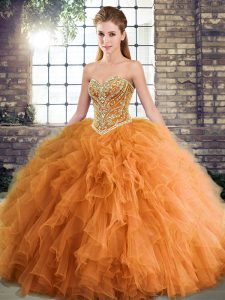 Floor Length Ball Gowns Sleeveless Orange Quinceanera Dress Lace Up