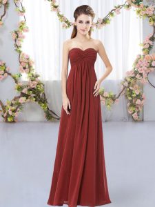 Spectacular Empire Quinceanera Court Dresses Rust Red Sweetheart Chiffon Sleeveless Floor Length Zipper