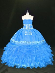 Eye-catching Sleeveless Lace Up Floor Length Embroidery and Ruffles Sweet 16 Quinceanera Dress