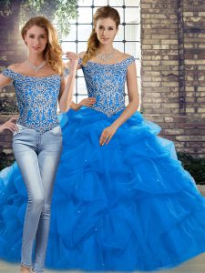 Sleeveless Brush Train Lace Up Beading and Pick Ups 15th Birthday Dress