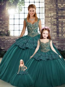 Beauteous Tulle Sleeveless Floor Length Vestidos de Quinceanera and Beading and Appliques