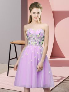 Lilac Sleeveless Tulle Lace Up Damas Dress for Wedding Party