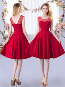 Red Zipper Vestidos de Damas Ruching Sleeveless Knee Length