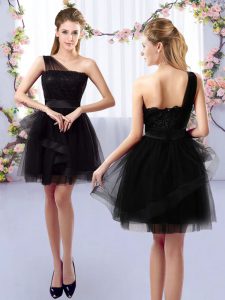 Admirable Mini Length Black Damas Dress One Shoulder Sleeveless Side Zipper