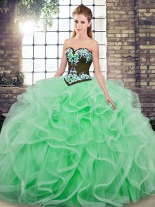 Ball Gowns Sleeveless Apple Green Quinceanera Dresses Sweep Train Lace Up