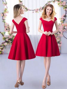 Smart Red Cap Sleeves Satin Zipper Dama Dress for Quinceanera for Prom and Party and Wedding Party