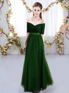 Hot Sale Green Off The Shoulder Neckline Ruching Damas Dress Short Sleeves Lace Up