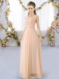 Custom Fit Peach Scoop Neckline Belt Dama Dress Sleeveless Lace Up