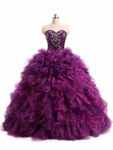 Elegant Floor Length Purple 15 Quinceanera Dress Sweetheart Sleeveless Lace Up