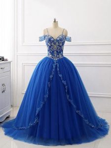 Royal Blue Sleeveless Beading Lace Up Quinceanera Dress