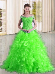 Elegant Sleeveless Sweep Train Beading and Lace and Ruffles Sweet 16 Dresses