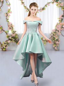 High Low Lace Up Damas Dress Apple Green for Prom and Party and Wedding Party with Appliques