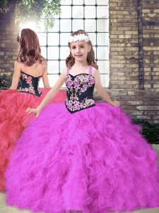 Floor Length Fuchsia Little Girl Pageant Dress Straps Sleeveless Lace Up