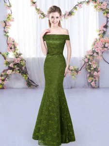 Affordable Olive Green Off The Shoulder Lace Up Lace Quinceanera Court of Honor Dress Sleeveless
