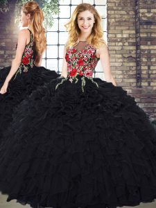 Great Floor Length Black Quinceanera Dress Scoop Sleeveless Zipper