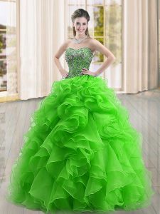 Fantastic Ball Gowns Ball Gown Prom Dress Green Sweetheart Organza Sleeveless Floor Length Lace Up