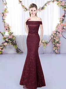 Sleeveless Lace Up Floor Length Lace Vestidos de Damas