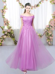 Discount Lilac Sleeveless Lace Floor Length Quinceanera Dama Dress